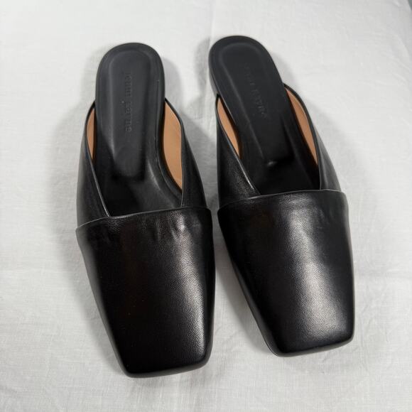 Jenni Kayne Mia Leather Mules Black Size 41 10 Italian Square Toe Slip-On Flats - Picture 2 of 9